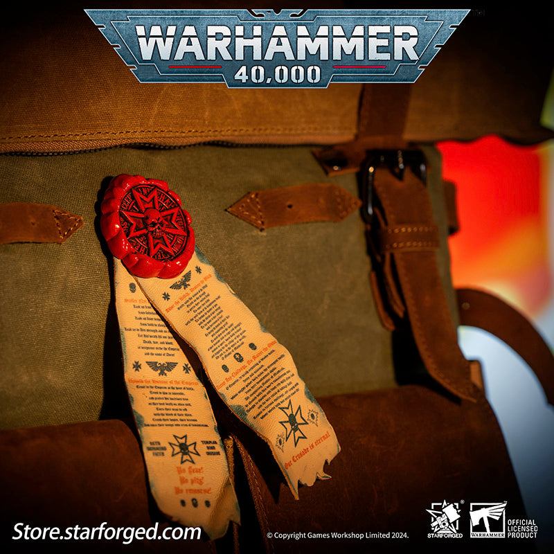 Warhammer 40000 Black Templars Purity Seals Cross badge Starforged
Purity Seals can be used in three ways: as a brooch, as an adhesive patch, and as a Velcro. Now you can enjoy the above functions by purchasing any style
Purity Seal: Black Templars
Purity seals are borne by various Imperial troops, applied to weapons, armor and vehicles.
They usually take form of wax seal and parchment which inscribed with declarations and prayers.
The two parchments attached is inscribed with Vows of the Black Templars